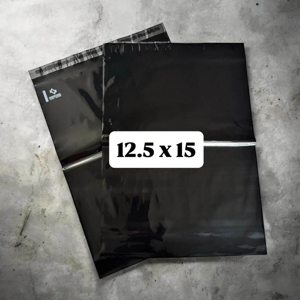 (10) 12.5x15 LARGE Black Poly Mailers
